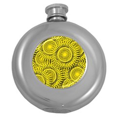 Abstract Sun Pattern Yellow Background Round Hip Flask (5 Oz) by Jancukart