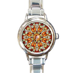 Kaleidoscope Floral Pattern Rosette Round Italian Charm Watch by Jancukart