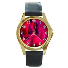 Background-03 Round Gold Metal Watch by nateshop