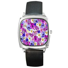 Blossoms-yellow Square Metal Watch by nateshop