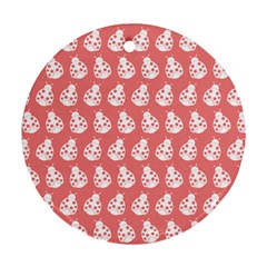 Coral And White Lady Bug Pattern Ornament (Round)