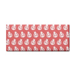 Coral And White Lady Bug Pattern Hand Towel by GardenOfOphir