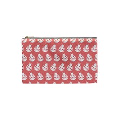 Coral And White Lady Bug Pattern Cosmetic Bag (Small)