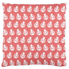 Coral And White Lady Bug Pattern Large Premium Plush Fleece Cushion Case (Two Sides)