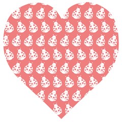 Coral And White Lady Bug Pattern Wooden Puzzle Heart