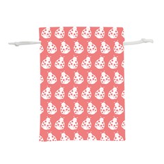 Coral And White Lady Bug Pattern Lightweight Drawstring Pouch (S)