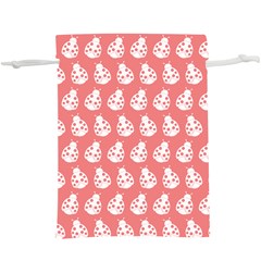 Coral And White Lady Bug Pattern Lightweight Drawstring Pouch (XL)