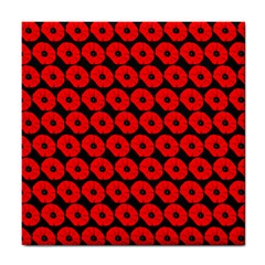 Charcoal And Red Peony Flower Pattern Tile Coaster