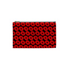 Charcoal And Red Peony Flower Pattern Cosmetic Bag (Small)