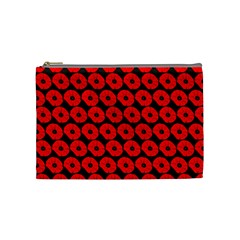 Charcoal And Red Peony Flower Pattern Cosmetic Bag (Medium)