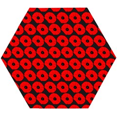 Charcoal And Red Peony Flower Pattern Wooden Puzzle Hexagon