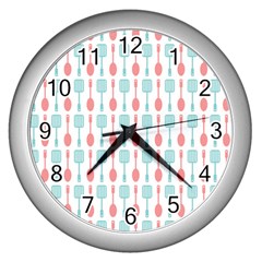 Spatula Spoon Pattern Wall Clock (silver) by GardenOfOphir
