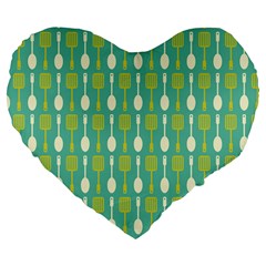 Spatula Spoon Pattern Large 19  Premium Flano Heart Shape Cushions by GardenOfOphir