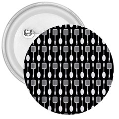 Black And White Spatula Spoon Pattern 3  Buttons by GardenOfOphir