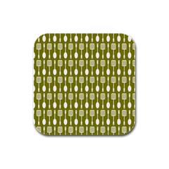 Olive Green Spatula Spoon Pattern Rubber Square Coaster (4 Pack) by GardenOfOphir