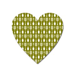 Olive Green Spatula Spoon Pattern Heart Magnet by GardenOfOphir