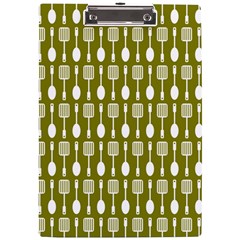 Olive Green Spatula Spoon Pattern A4 Acrylic Clipboard by GardenOfOphir