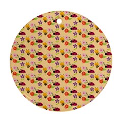 Colorful Ladybug Bess And Flowers Pattern Ornament (round) by GardenOfOphir