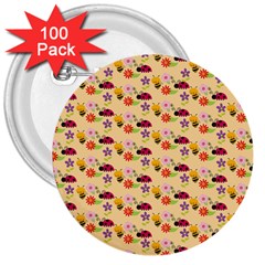 Colorful Ladybug Bess And Flowers Pattern 3  Buttons (100 Pack) 