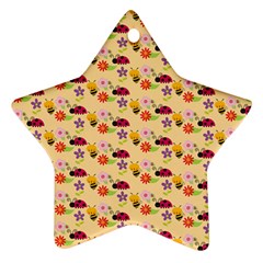 Colorful Ladybug Bess And Flowers Pattern Star Ornament (two Sides) by GardenOfOphir