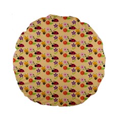 Colorful Ladybug Bess And Flowers Pattern Standard 15  Premium Round Cushions by GardenOfOphir