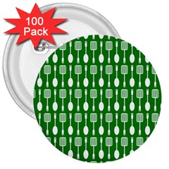 Green And White Kitchen Utensils Pattern 3  Buttons (100 Pack)  by GardenOfOphir