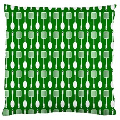 Green And White Kitchen Utensils Pattern Large Cushion Case (two Sides)