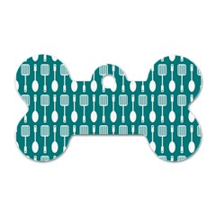 Teal And White Spatula Spoon Pattern Dog Tag Bone (one Side) by GardenOfOphir