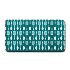 Teal And White Spatula Spoon Pattern Medium Bar Mat by GardenOfOphir