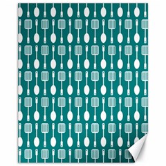 Teal And White Spatula Spoon Pattern Canvas 11  X 14  by GardenOfOphir