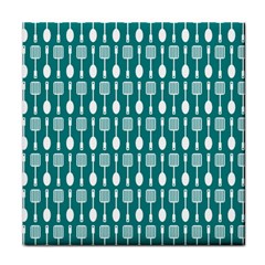 Teal And White Spatula Spoon Pattern Face Towel by GardenOfOphir
