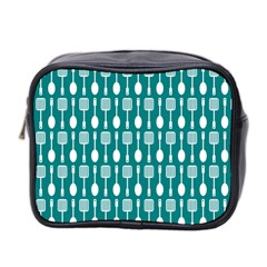 Teal And White Spatula Spoon Pattern Mini Toiletries Bag (two Sides) by GardenOfOphir