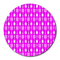 Purple Spatula Spoon Pattern Round Mousepad by GardenOfOphir