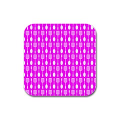 Purple Spatula Spoon Pattern Rubber Square Coaster (4 pack)