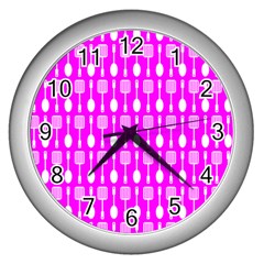Purple Spatula Spoon Pattern Wall Clock (Silver)