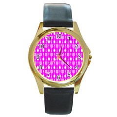 Purple Spatula Spoon Pattern Round Gold Metal Watch by GardenOfOphir