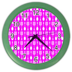 Purple Spatula Spoon Pattern Color Wall Clock