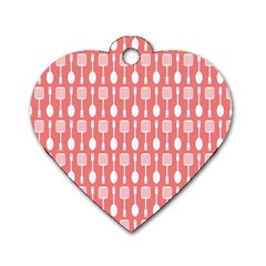 Coral And White Kitchen Utensils Pattern Dog Tag Heart (two Sides) by GardenOfOphir