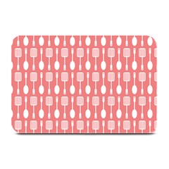 Coral And White Kitchen Utensils Pattern Plate Mats by GardenOfOphir