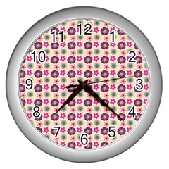 Cute Floral Pattern Wall Clock (silver)