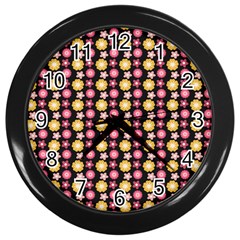 Cute Floral Pattern Wall Clock (black) by GardenOfOphir