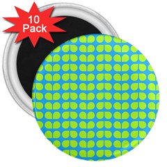 Blue Lime Leaf Pattern 3  Magnets (10 Pack) 