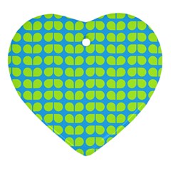 Blue Lime Leaf Pattern Heart Ornament (two Sides) by GardenOfOphir