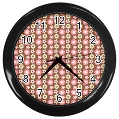 Cute Floral Pattern Wall Clock (black) by GardenOfOphir