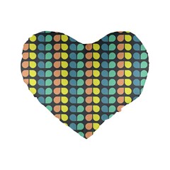 Colorful Leaf Pattern Standard 16  Premium Flano Heart Shape Cushions by GardenOfOphir