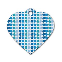 Blue Green Leaf Pattern Dog Tag Heart (one Side) by GardenOfOphir