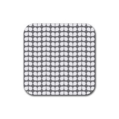 Gray And White Leaf Pattern Rubber Coaster (square) by GardenOfOphir