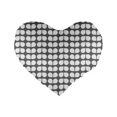 Gray And White Leaf Pattern Standard 16  Premium Flano Heart Shape Cushions by GardenOfOphir