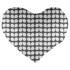 Gray And White Leaf Pattern Large 19  Premium Flano Heart Shape Cushions by GardenOfOphir