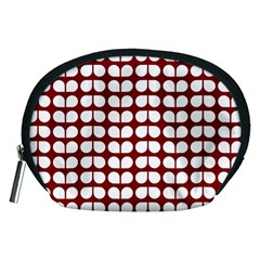 Red And White Leaf Pattern Accessory Pouch (medium) by GardenOfOphir